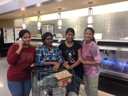 Caroline grocery shopping with girls